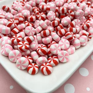 Ten Miniature Valentines Peppermint Candy Cabochons Polymer Clay, Mint Fake Bake Supplies 247b