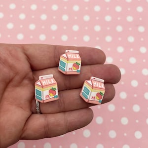 10 Cabochões de Resina de 19 mm com Fundo Plano de Caixa de Leite de Pêssego, Tampas de Bebida Kawaii de Plástico Acrílico com Fundo Plano 859b