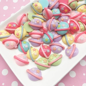 6 Assorted Pastel Saturn Cabochons, Planet Flatback Kawaii Cabochons, Cute Embellishment #945b