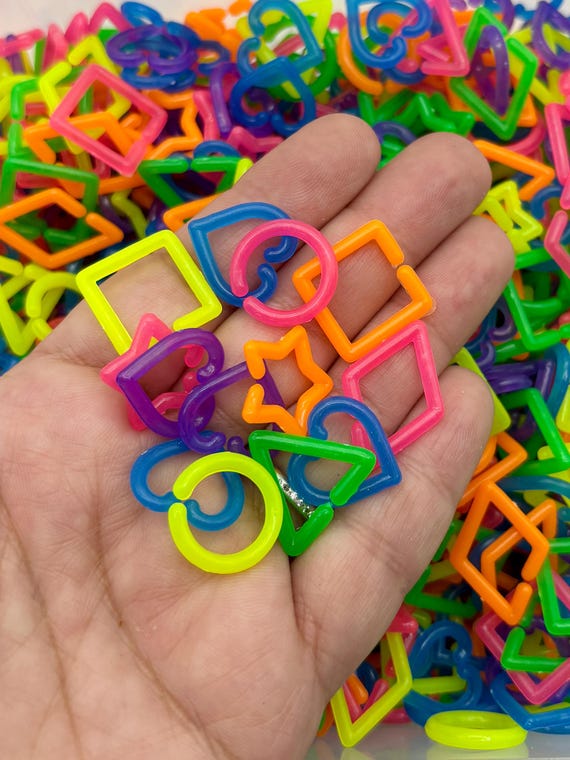 50 Assorted Geometric Neon Color Acrylic Plastic Chain Links, Resin Necklace Bracelet Findings C59