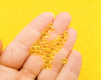 Yellow 4mm Translucent Pearls, Popping Boba Resin Gumball Pearls, Faux Nonpareil Acrylic dragees, Caviar No Hole Beads, P203