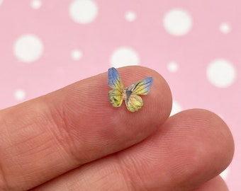 10 Blue and Yellow Nail Butterfly Cabochons, Tiny Butterfly Cabs, Bug Cabochons, #1785