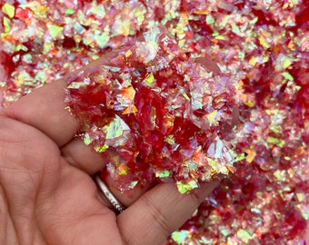 10 or 50 Gram Red Cellophane Solvent Resistant Iridescent Glitter Sprinkle Toppings, Slime Supplies, Shard Confetti CEL 12