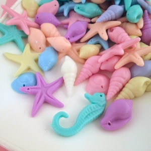 25 Assorted Pastel Acrylic Plastic Seashell Beach Themed Beads, Resin Kids Craft Beading Supplies H590