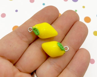 4 Small Lemon Resin Cabochons Acrylic Plastic Charm Pendants Fruit Slices Citrus, 3D Lemons, #278A