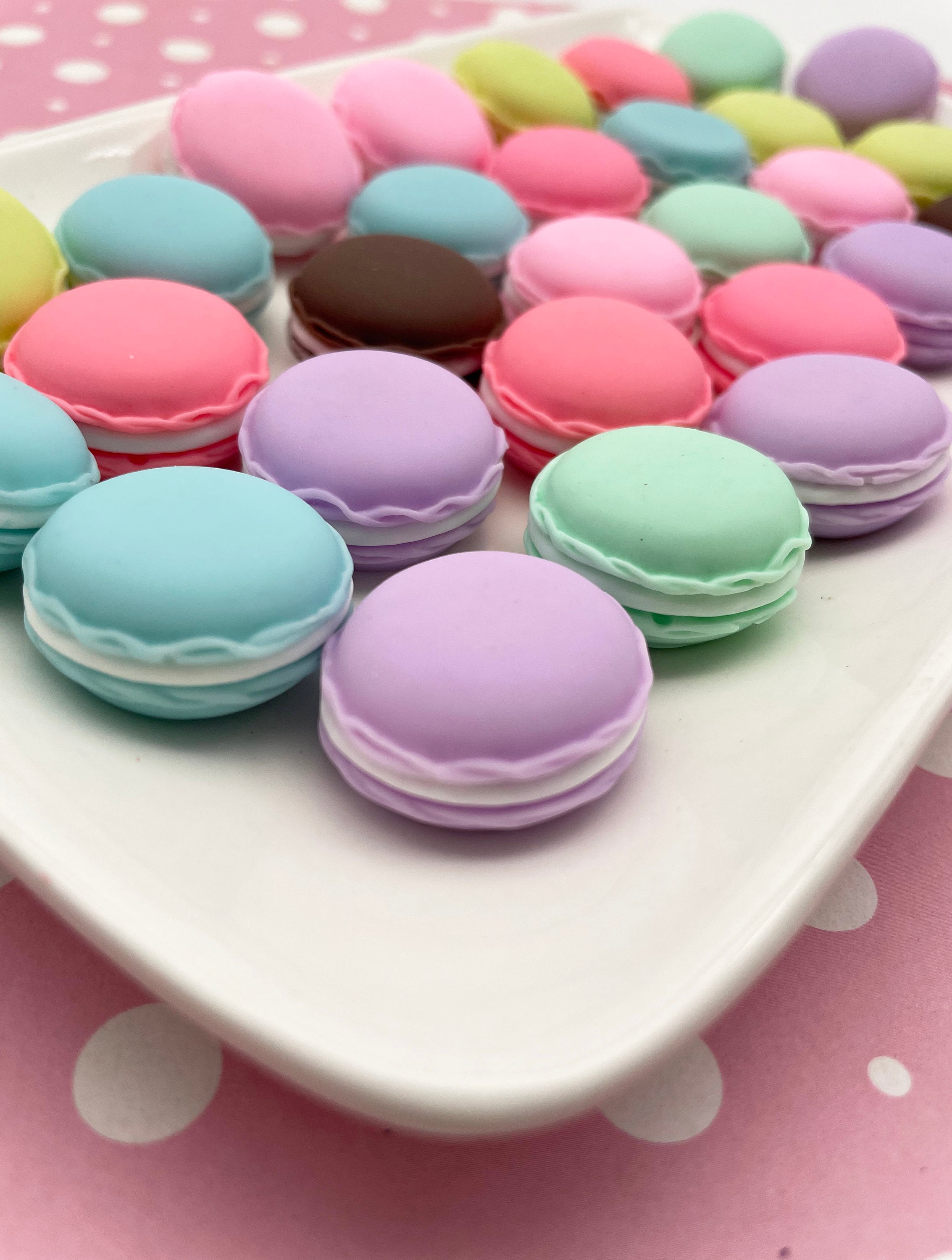 4 Cute Big Multicolor Round Macaron Cookie Cabochons, Cute