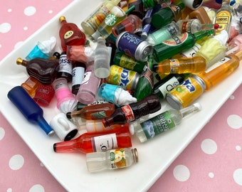 6 Assorted Drinks such as Soda Bottle, Coffee, Boba Tea, lLiquor, etc Cabochons, Mixed Kawaii Cabochons, F688