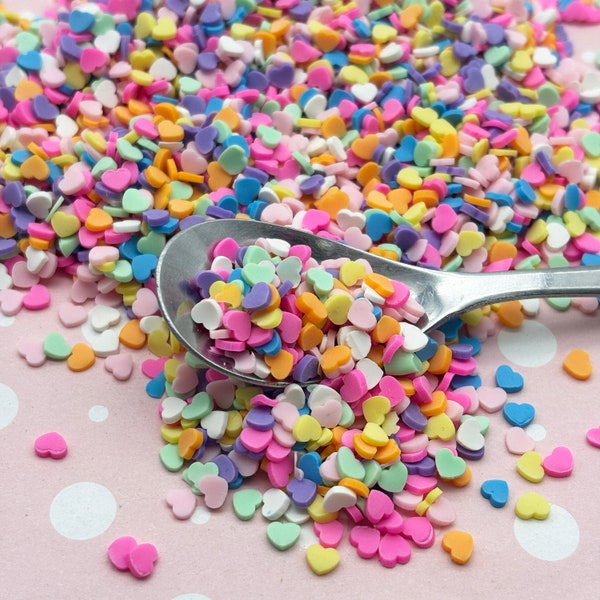 Colorful Heart Sprinkles, Polymer Clay Confetti Sprinkles, Valentines Day Fake Sprinkles, Decoden Funfetti Rainbow Jimmies, E12