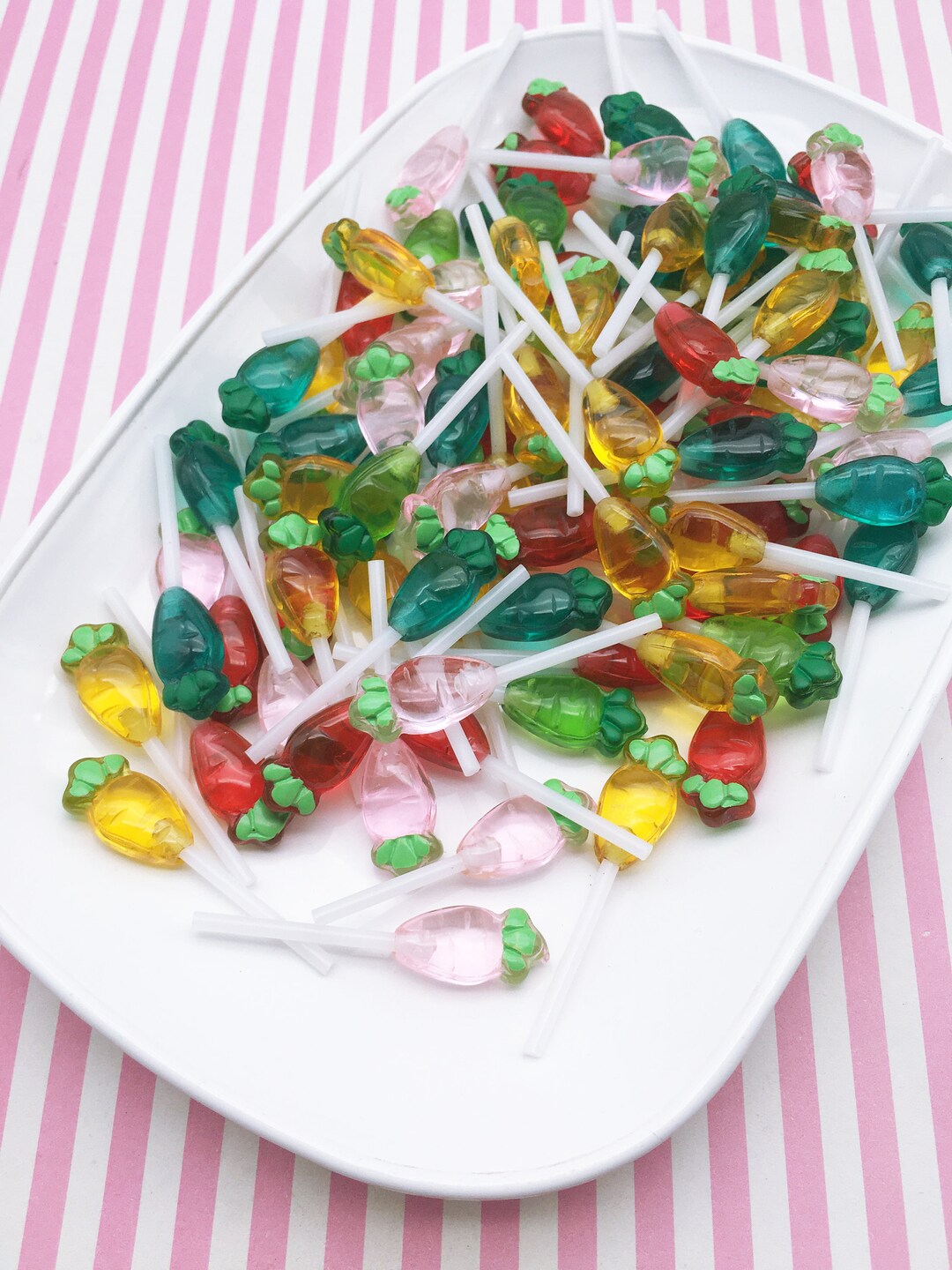 3 Resin Flat Backed Carrot Candy Lollipop Cabochons, Fake Bake Easter ...