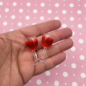 3 Miniature Red Wine Sangria Drink,  Dollhouse Wine Glass Prop Charms for Decoden Crafts #849