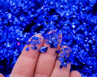 10 o 50 grammi di glitter iridescenti blu metallizzato opaco in cellophane, decorazioni per slime, coriandoli a schegge CEL 31