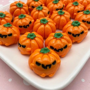 4 Orange Resin Pumpkin Jack O Lantern Flatbacked Cabochons, Cute Halloween Flat Backed Acrylic Plastic Cabs, 050