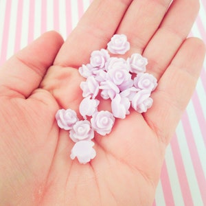 12 Pastel Purple 10mm flatbacked resin rose flower cabochons, cute flat backed floral acrylic plastic cabs, glue on embelishment