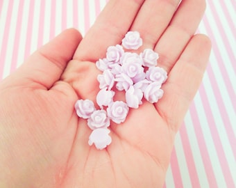 12 Pastel Purple 10mm flatbacked resin rose flower cabochons, cute flat backed floral acrylic plastic cabs, glue on embelishment