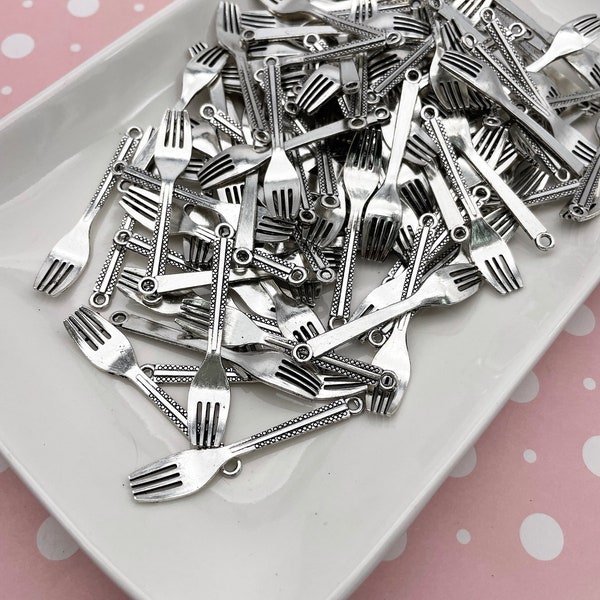 10 Silver Fork Charms pendants, Perfect for Miniature Food DH68