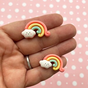6 Pastel Rainbow Cloud Flatbacked Resin Cabochons,  Flat backed Acrylic Plastic Sweet Kawaii Cabs, #695
