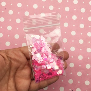 Transparent Pink Multisize Mixed Heart Glitter, Resin and Slime Embellishment, Pick your Amount, T174 image 3