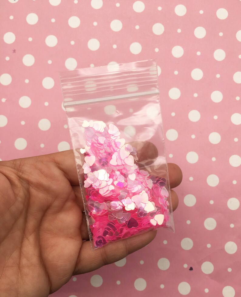 Transparent Pink Multisize Mixed Heart Glitter, Resin and Slime Embellishment, Pick your Amount, T174 image 3