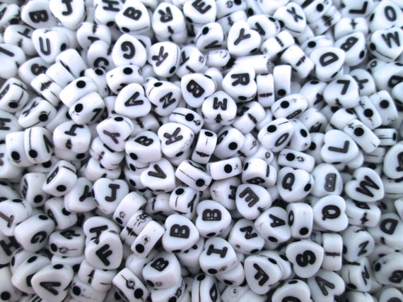 100 Pink and Black 7mm Alphabet Beads, Acrylic Pastel Pink Letter Beads J28