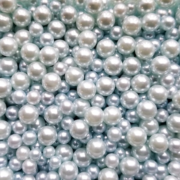 BABY BLUE PEARLS, No Hole Fake Pearls, Multisize Faux Nonpareil Acrylic dragees, Opaque Caviar Bead Pearls, K19