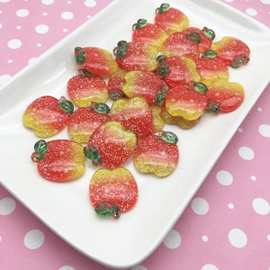 4 Glittery Resin Apple Slice Cabochons, Cute Flat-backed Fruit Cabs, #348