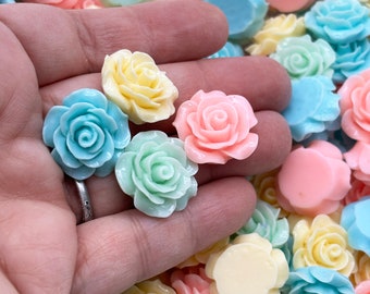 10 Assorted Pastel 20mm Cabochons, Resin Roses, 20mm Roses, Rose Cabs