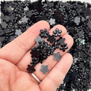200 10mm Black Flatbacked Acrylic Plastic Rhinestones Nail Art Shape Cabochons, Flat Backed Resin Faceted Flower Cabs, H377