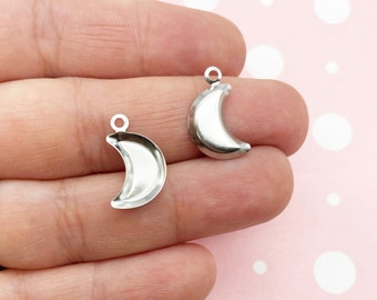 20 Edelstahl 16 mm Mond Charms, befüllbar Bezel Anhänger Halbmond Anhänger L434