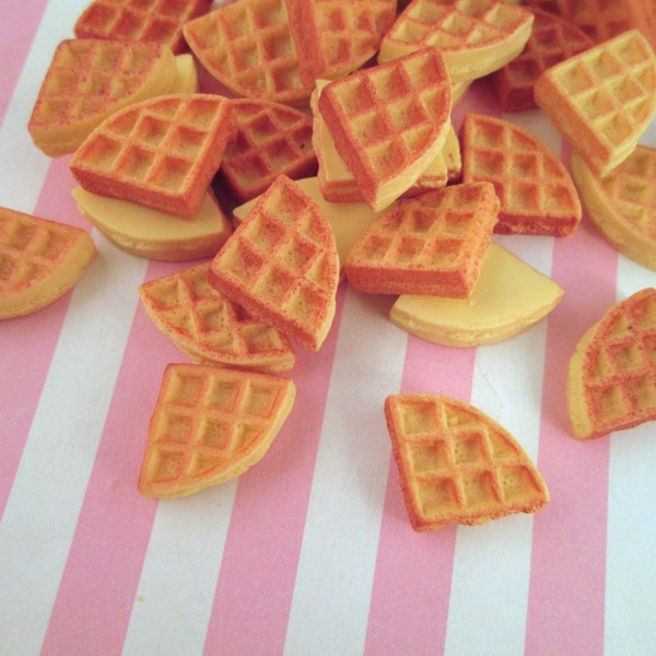 6 Miniature Waffle Breakfast Cabochons, Flat Backed Cabs, #119