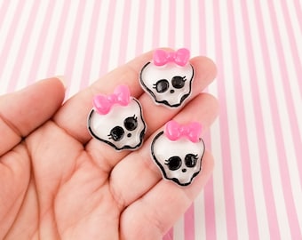 6 lindos cabujones de calavera y lazo espeluznantes, cabujones de resina para Halloween, cabujones de esqueleto, #DH97a