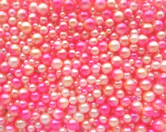 MERMAID CAVIAR PEARLS, Ombre Pink and Orange, 30 grams, Multisize Faux Nonpareil Acrylic dragees, Opaque Caviar No Hole Beads, K4