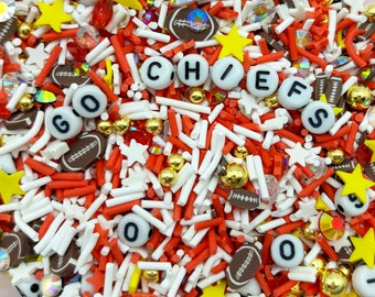 GO CHIEFS! Non Edible Sprinkle Mix, Nfl Sports Themed Polymer Clay Fake Sprinkles