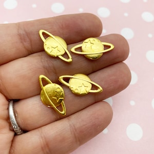 10 Gold Plated Double Sided 20mm Saturn Charm Planet Charm Connecters, Double Sided Space Pendants Connectors F446