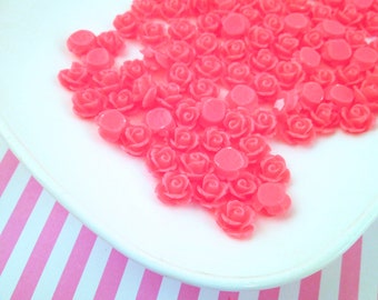 12 Flatbacked Raspberry Pink 10mm Resin Rose Flower Cabochons, Cute Floral Flat Backed Acrylic Plastic Cabs for Embellishment and Jewelry