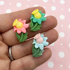 8 Narzissen Blume Cabochons mit flacher Rückseite, 25 mm Cabochons, 1017