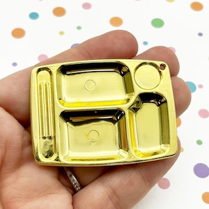 2 Metallic Gold Tone Acrylic Plastic Miniature Dollhouse Serving Platter Dish Charms, Resin Pendants Dh58
