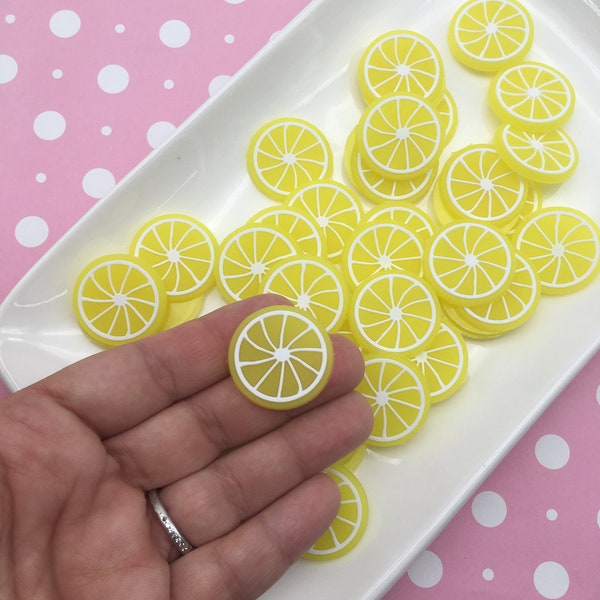 10 Soft PVC Lemon Cabochon, Flat-backed Soft Food Cabochons, Fake Fruit Cabs, Lemon Slices, 114