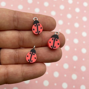 10 Red Polymer Clay Lady Bug Pendant, Cute Fimo Ladybug Charms, 797a