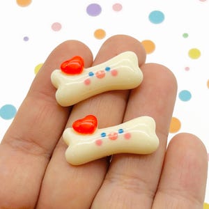 8 Flatbacked 27mm Ivory Resin Dog Bone Cabochons, Flat Backed Acrylic Plastic  Dog Treat Cabs, 196a