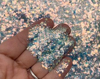 Metalliskt blått Pixie Dust blandade former lösningsmedelsresistenta glitter, välj din mängd, Shaker Mix, Kawaii Glitter F654
