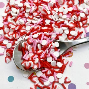 STRAWBERRY SHORTCAKE Mix Pink and Red with Strawberry Polymer Clay Fake Sprinkles, Fake Bake Decoden  Fimo Table Scatter Confetti E231
