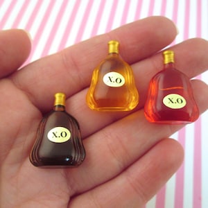 3 Acrylic Plastic Alcohol Bottle Cabochons, Resin Bourbon Whiskey Bottle Cabochons, Miniatures for Dollhouses and Crafts, #455