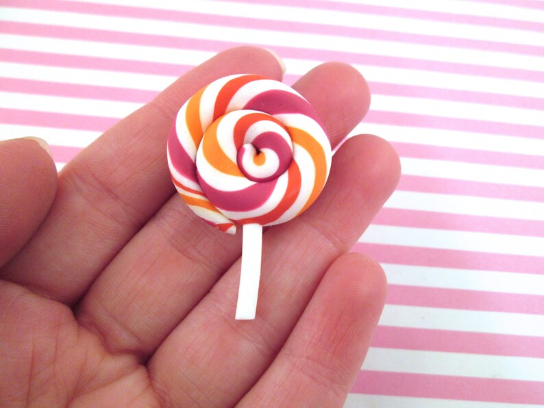 3 Orange Red Polymer Clay Lollipop Cabochons Fake Candy 069 Etsy