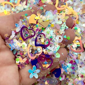 Rose Gold and Lavender Mermaid Hearts and Shell Mix Iridescent Shift Assorted Shape Gold Glitter, Confetti Shaker Mix, Table Scatter T3