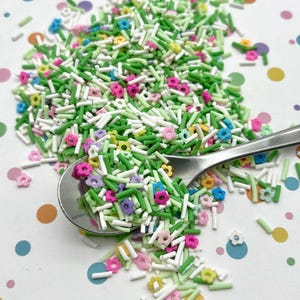 Easter Grass Green Mix with Flowers Polymer Clay Fake Bake Sprinkles, Tumbler Shaker Fill, Fimo Table Scatter Confetti, Slime Supply E34