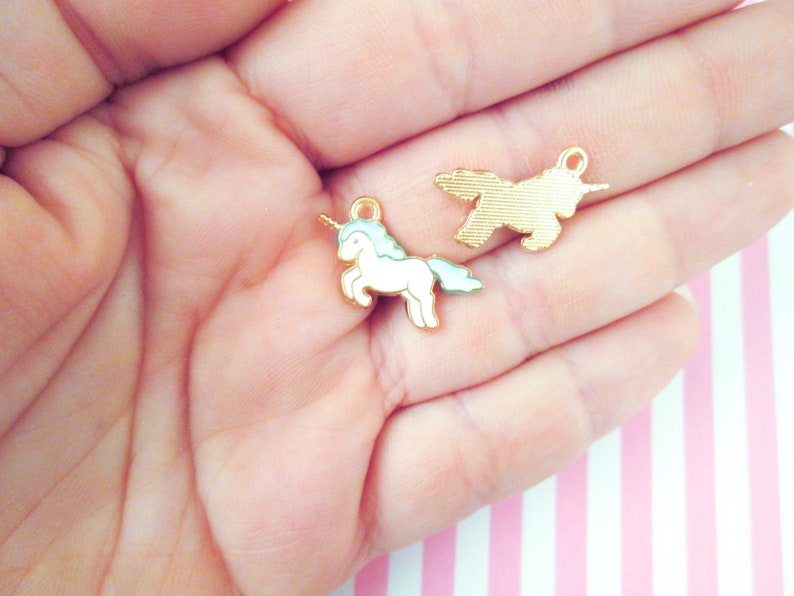 Gold Plated Enamel Charms A138 2 White and Blue Unicorn Charms