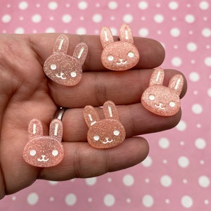 8 Rosa Pastell Flache Rückseite Harz Glitter Häschen Cabochons, Flatbacked Acryl Kunststoff Glitzernde Ostern Cabochons 1348