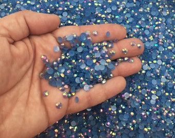 5mm AB Jelly Rhinestones, Cornflower Blue Flat Backed Resin Round Cabs, Flatbacked Acrylic Plastic Cabochons, Bedazzle Bedazzling Supply