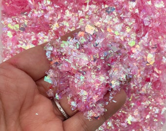 10 or 50 Grams Pink Cellophane Solvent Resistant Iridescent Glitter Sprinkle Toppings, Slime Supplies, Shard Confetti CEL 15