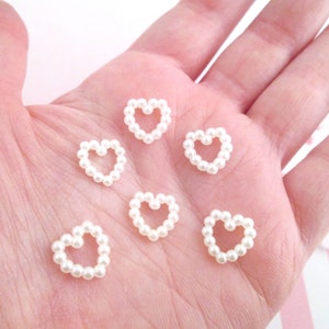 20 Small Pearlized Open Heart Cabochons, Ivory Cell Phone Deco, #1243